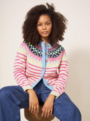 White Stuff Woodland Fairisle Cardi Pink Multi | 409286IXQ