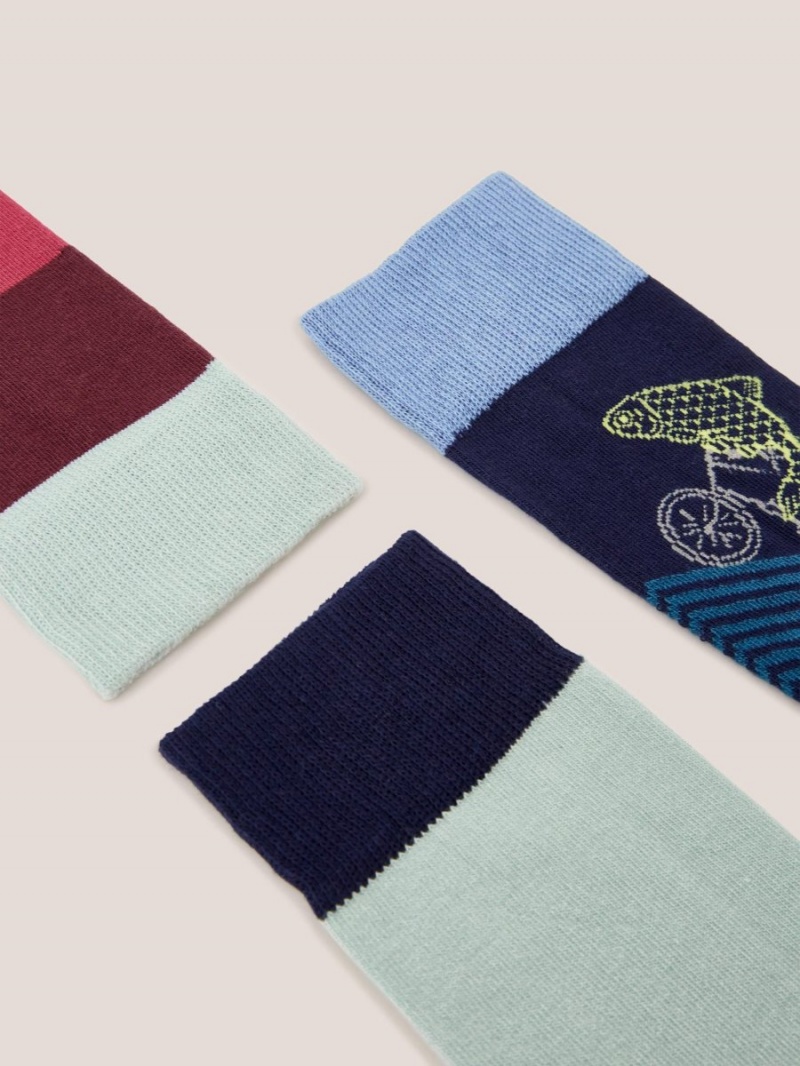 White Stuff 3 Pack Fish Bike Ankle Socks Blue Multi | 658042FMY