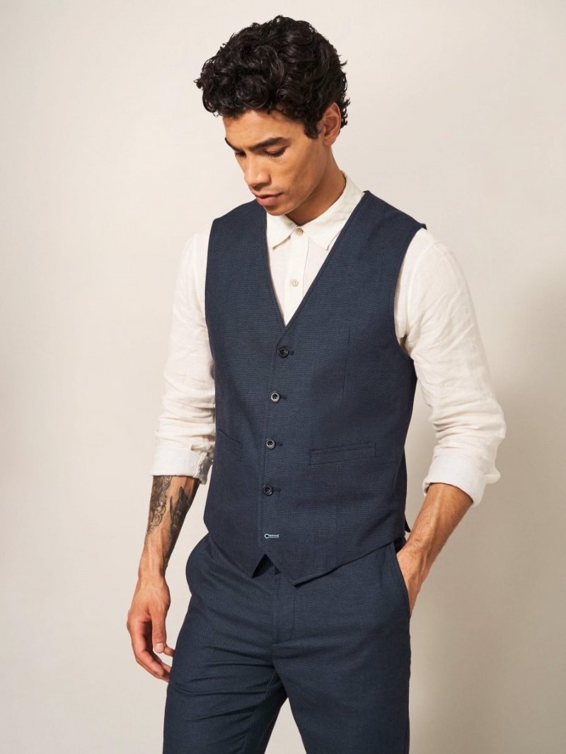 White Stuff Abbot Linen Regular Fit Waistcoat French Navy | 308612RQW