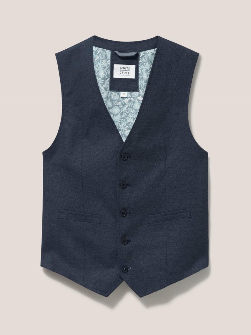 White Stuff Abbot Linen Regular Fit Waistcoat French Navy | 308612RQW