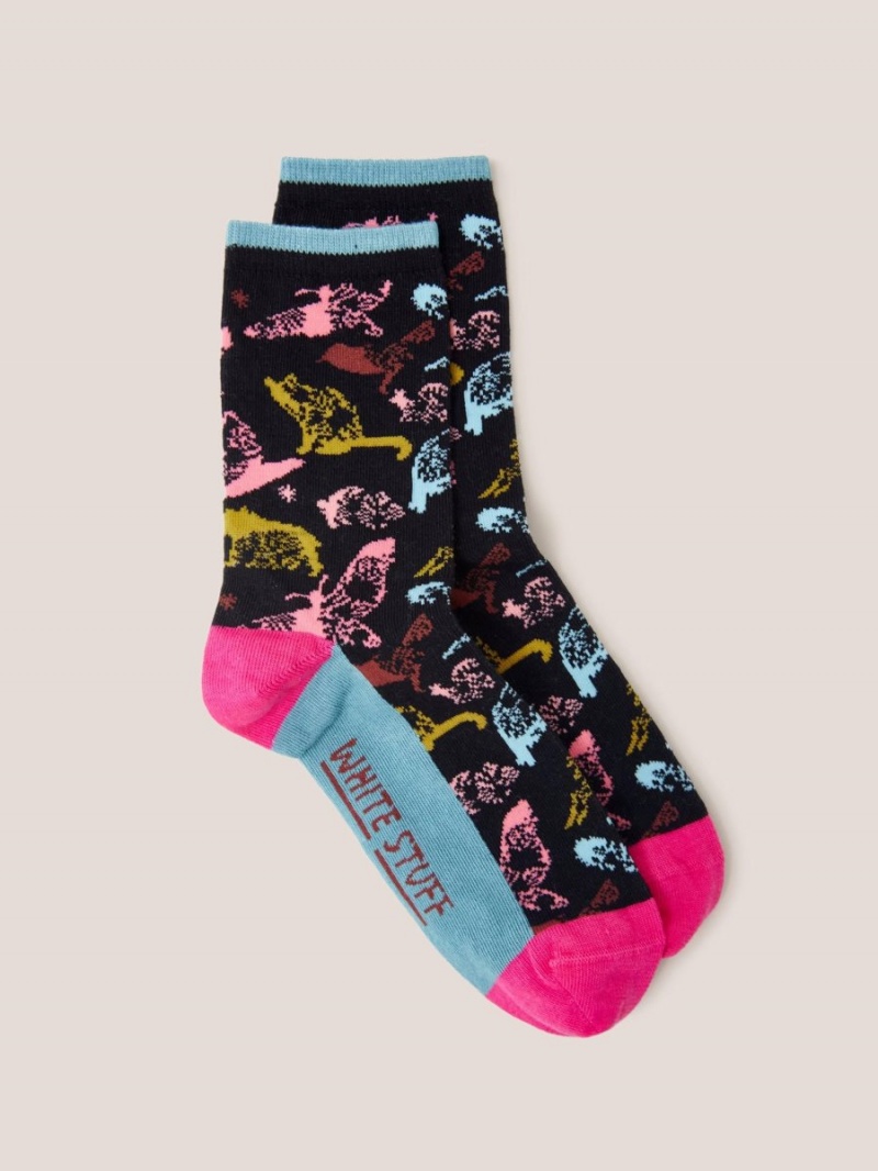 White Stuff Abstract Animal Ankle Sock Black Multi | 452607HNL