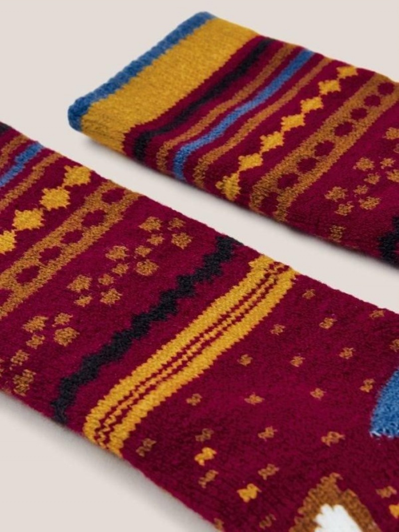 White Stuff Abstract Fox Cabin Socks Red Multi | 752390IDT