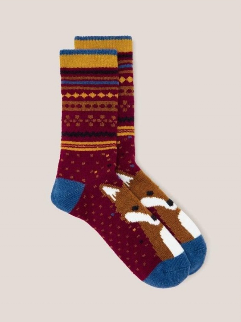 White Stuff Abstract Fox Cabin Socks Red Multi | 752390IDT