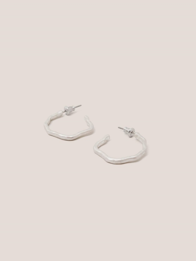 White Stuff Abstract Hoop Earrings Silver Tone Metallic | 253840AEB