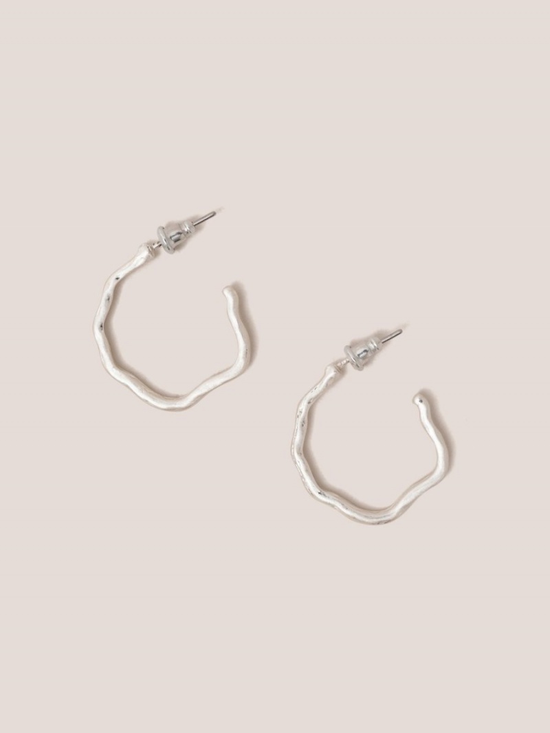 White Stuff Abstract Hoop Earrings Silver Tone Metallic | 253840AEB