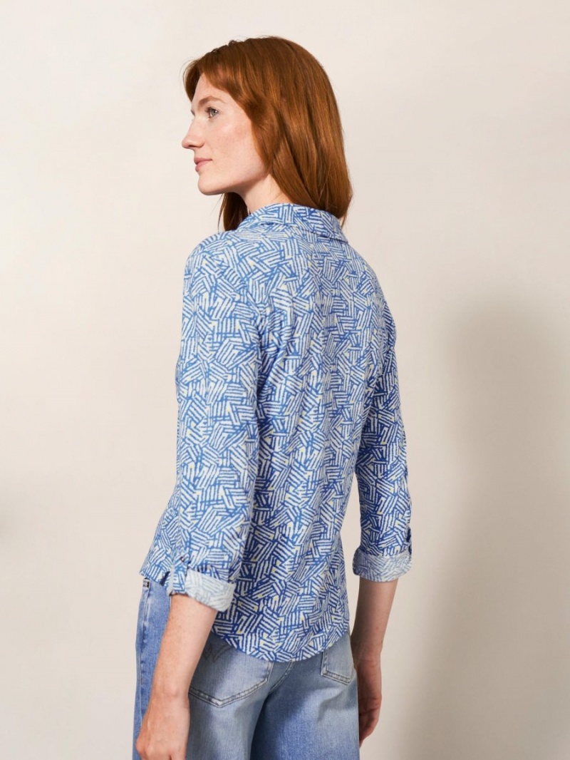 White Stuff Annie Cotton Jersey Shirt Blue Print | 593401JSY