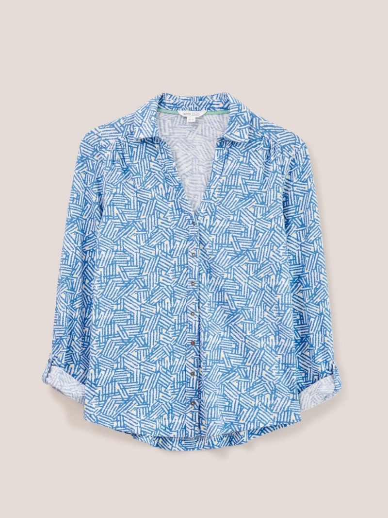 White Stuff Annie Cotton Jersey Shirt Blue Print | 593401JSY