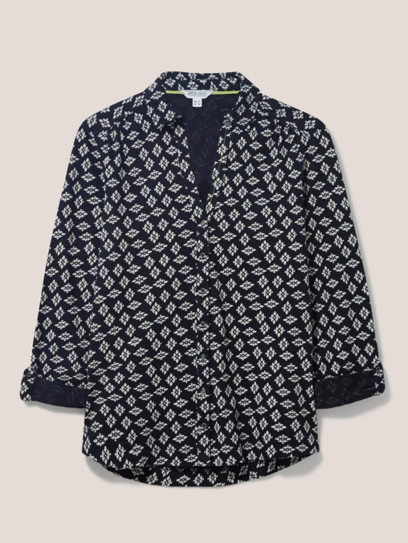 White Stuff Annie Cotton Jersey Shirt Black Print | 694823HFQ