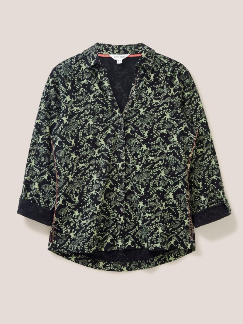 White Stuff Annie Cotton Jersey Shirt Green Print | 178059DZW