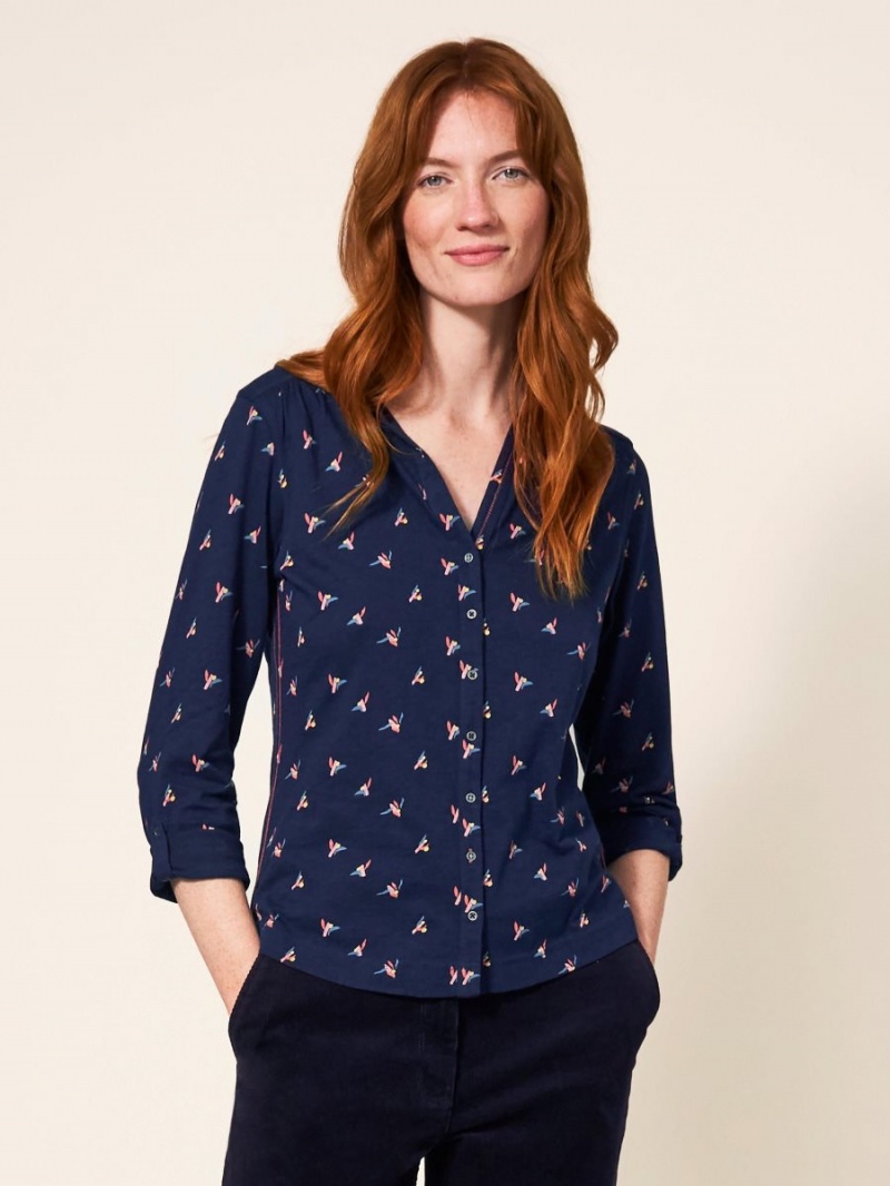 White Stuff Annie Cotton Jersey Shirt Navy Print | 652893FKC