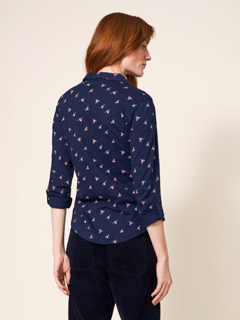 White Stuff Annie Cotton Jersey Shirt Navy Print | 652893FKC