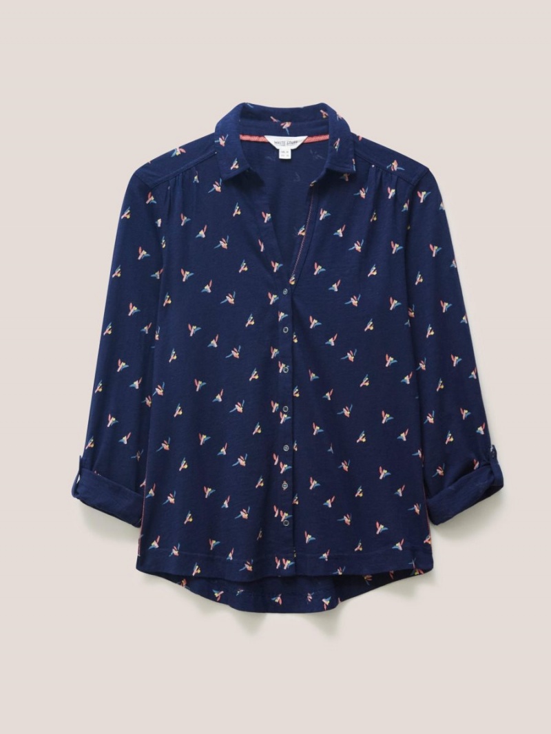 White Stuff Annie Cotton Jersey Shirt Navy Print | 652893FKC