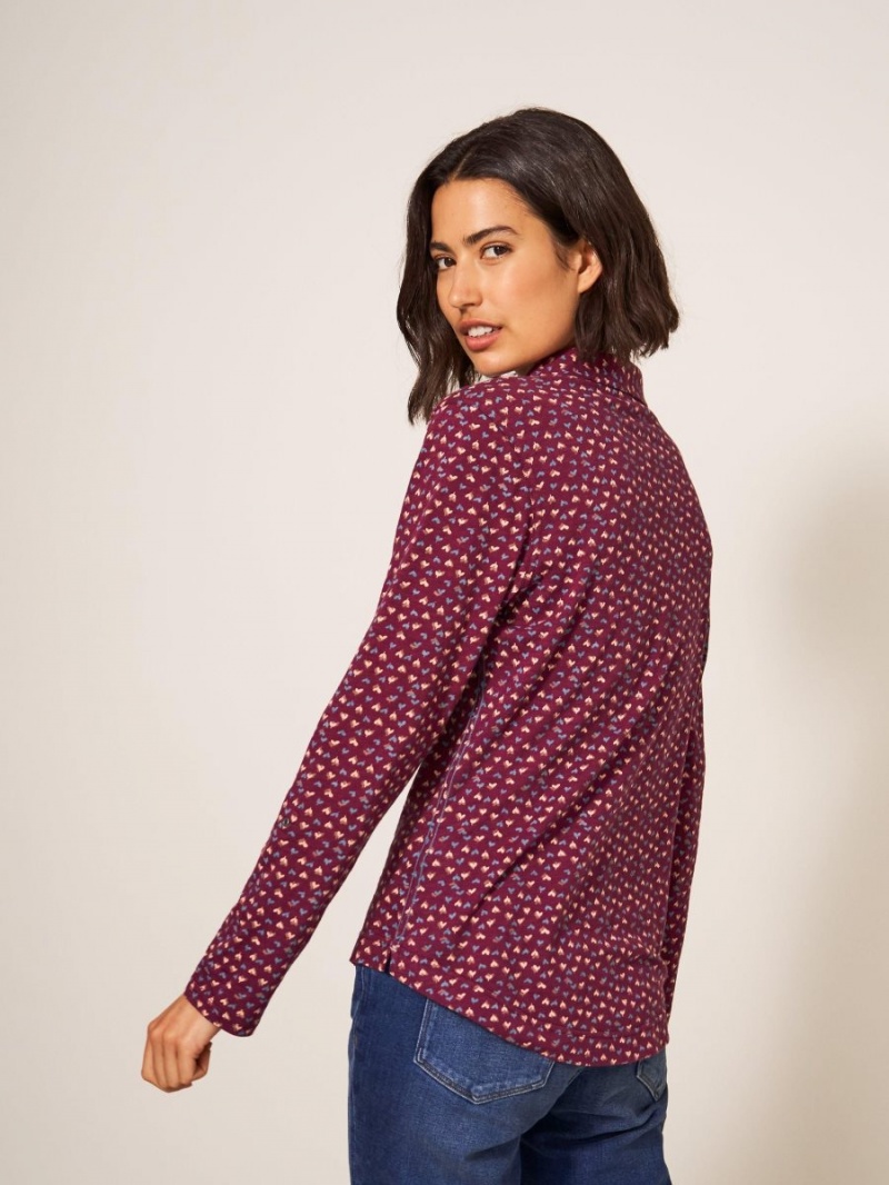 White Stuff Annie Cotton Jersey Shirt Plum Purple Print | 509634WXY