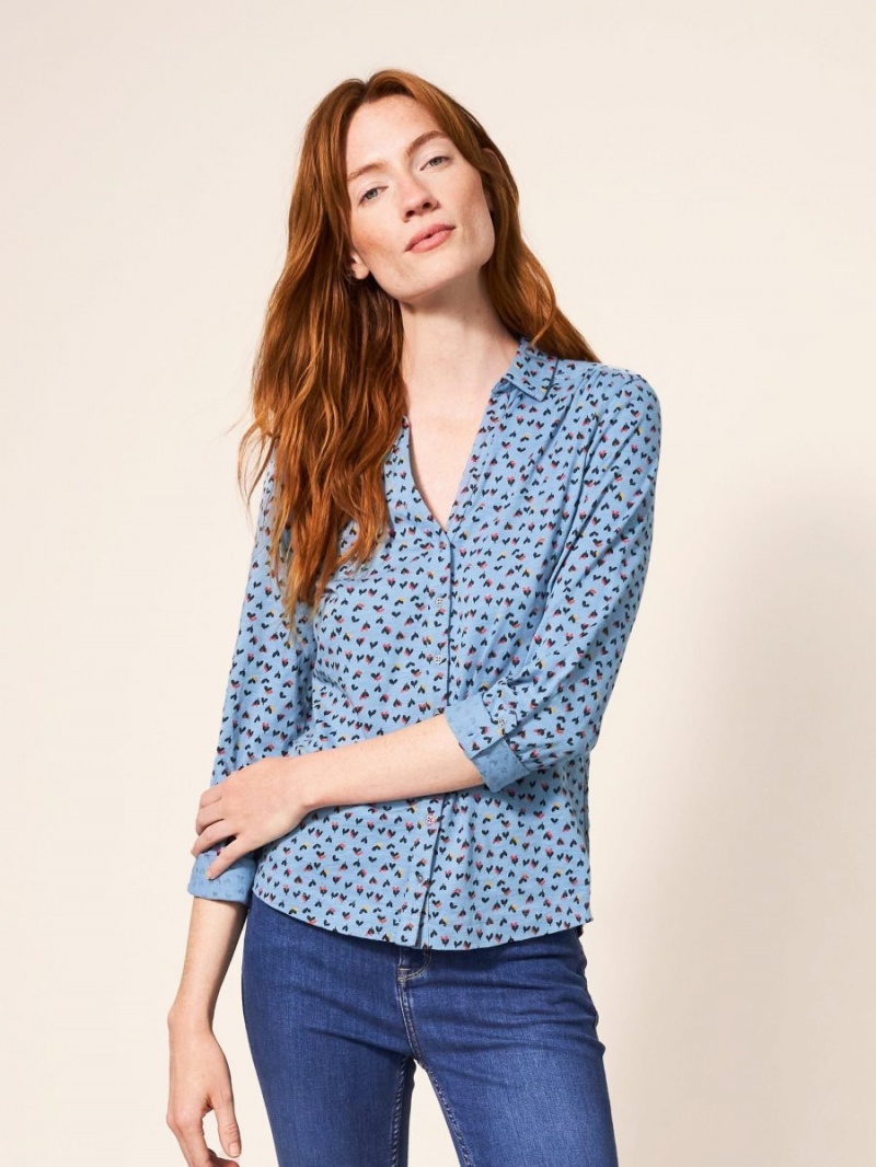 White Stuff Annie Cotton Jersey Shirt Teal Multi | 369751FKS