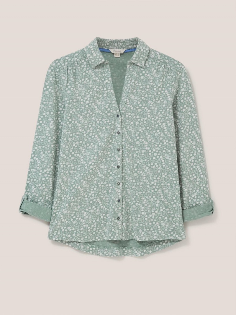 White Stuff Annie Jersey Fairtrade Cotton Shirt Green Multi | 354790MFK