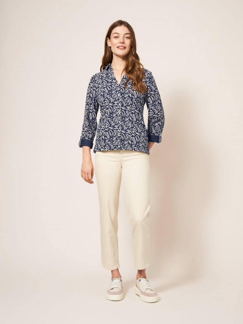 White Stuff Annie Print Jersey Shirt Navy Print | 683071WFE