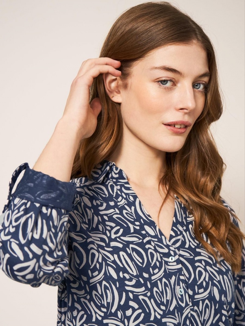 White Stuff Annie Print Jersey Shirt Navy Print | 683071WFE