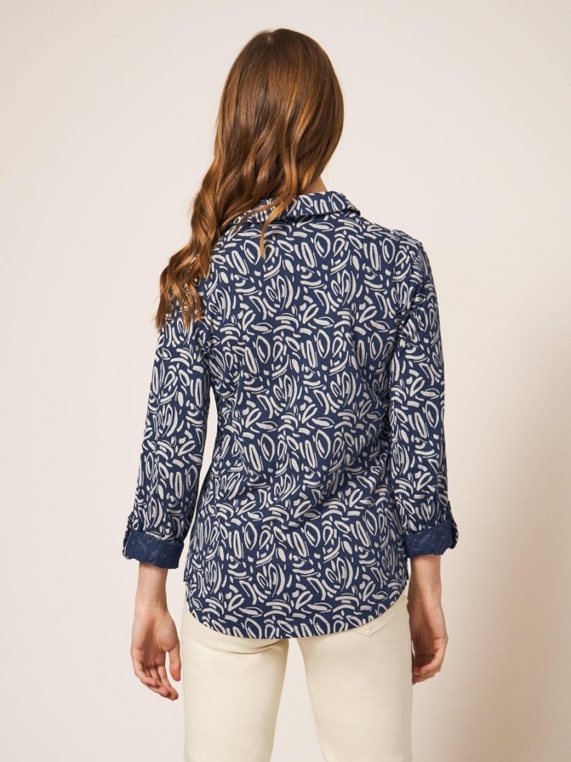 White Stuff Annie Print Jersey Shirt Navy Print | 683071WFE