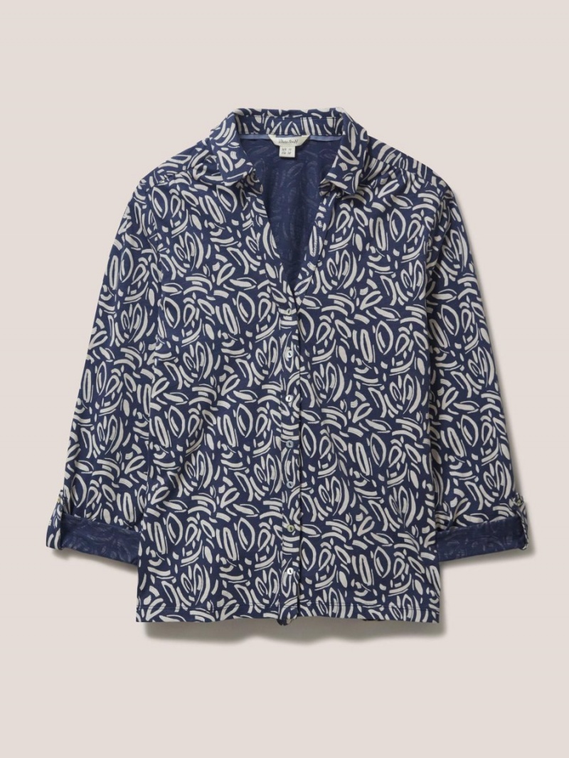 White Stuff Annie Print Jersey Shirt Navy Print | 683071WFE