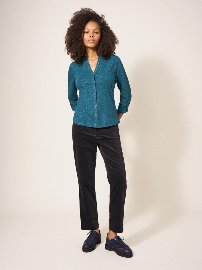 White Stuff Annie Sparkle Slim Fit Shirt Dk Teal | 130286ABH