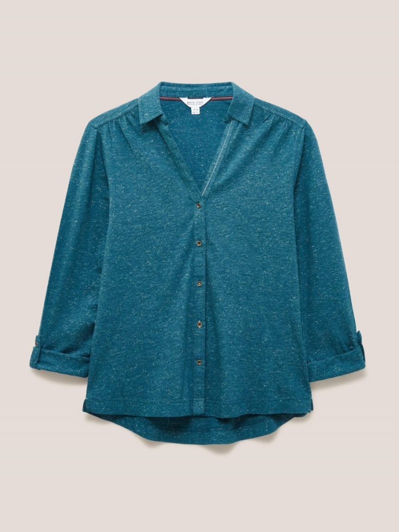 White Stuff Annie Sparkle Slim Fit Shirt Dk Teal | 130286ABH