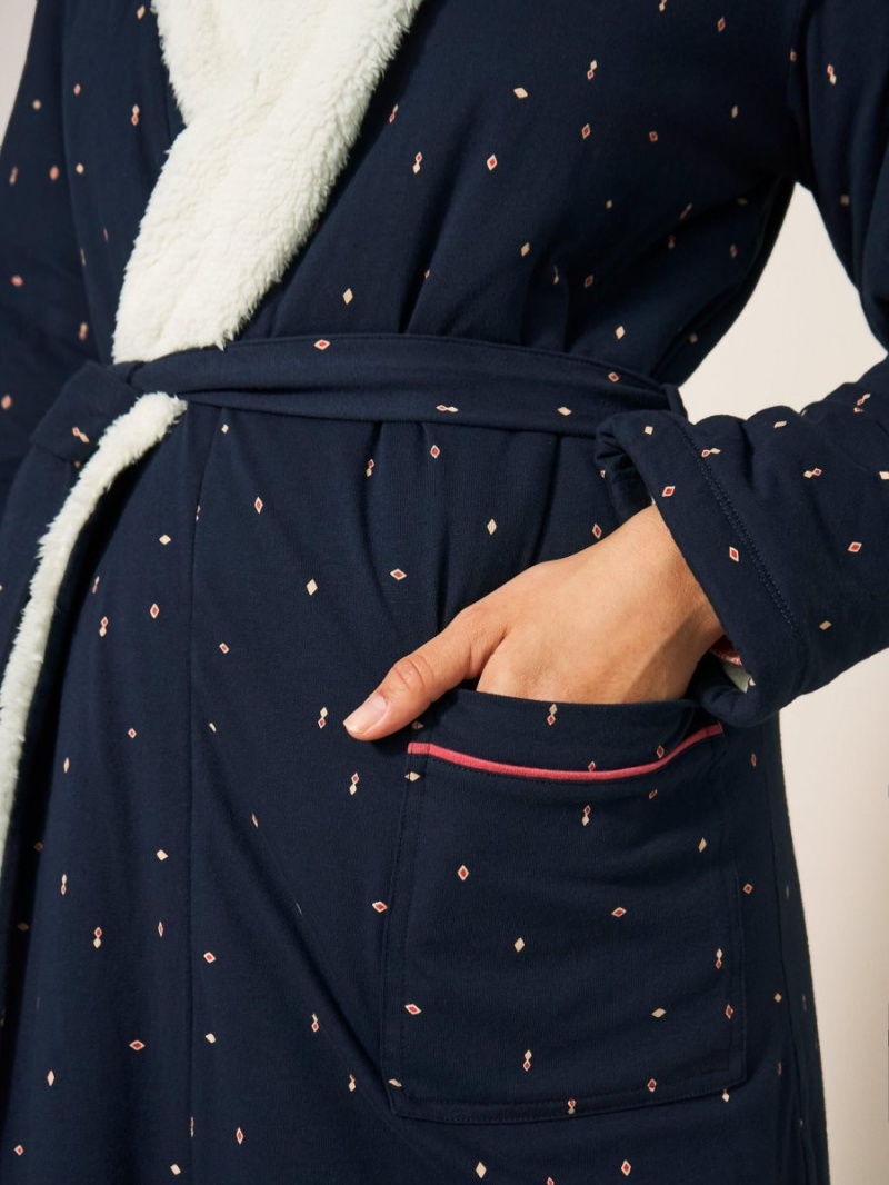 White Stuff Ava Lined Dressing Gown Navy Multi | 287463KAB