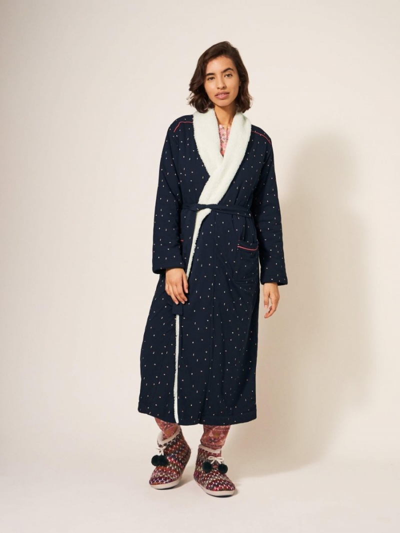 White Stuff Ava Lined Dressing Gown Navy Multi | 287463KAB