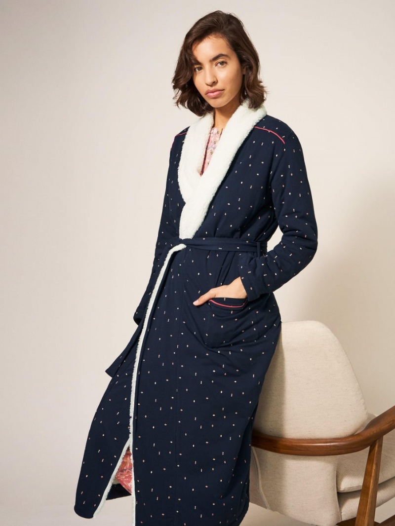 White Stuff Ava Lined Dressing Gown Navy Multi | 287463KAB