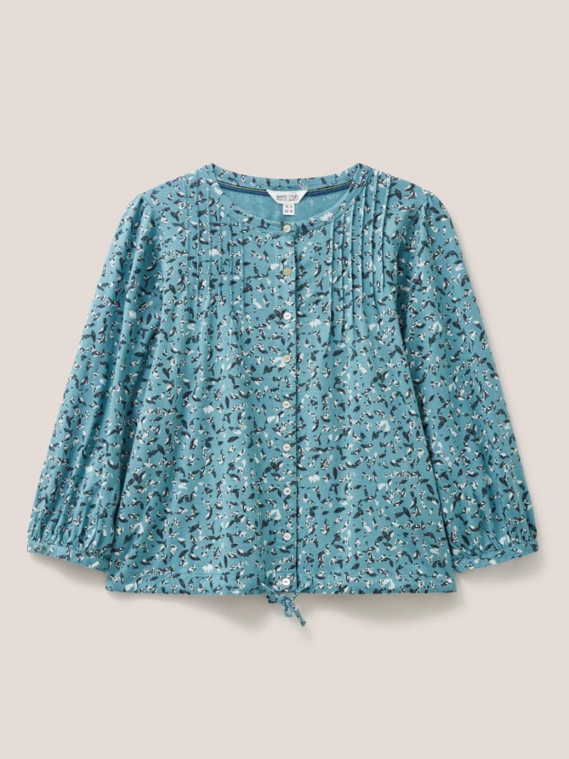 White Stuff Bennie Tie Hem Shirt Teal Print | 084137OIG