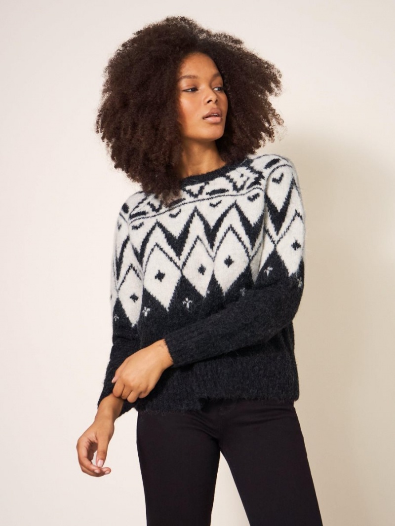 White Stuff Black Fairisle Jumper Black Multi | 817430JDI