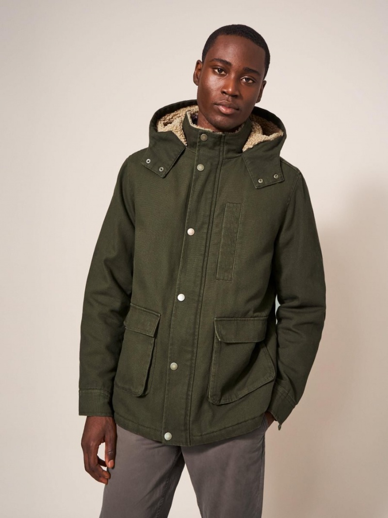 White Stuff Borg Lined Winter Jacket Khaki Green | 201546VXI