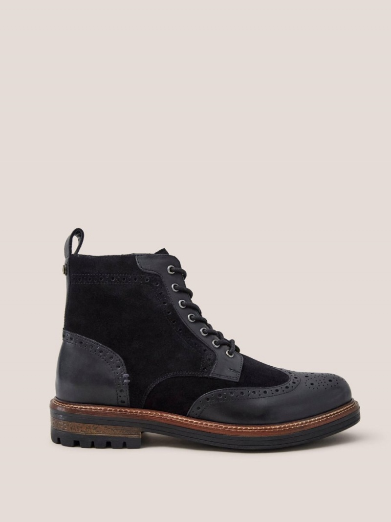 White Stuff Brogue Leather Lace Up Boot Pure Black | 708192NTZ