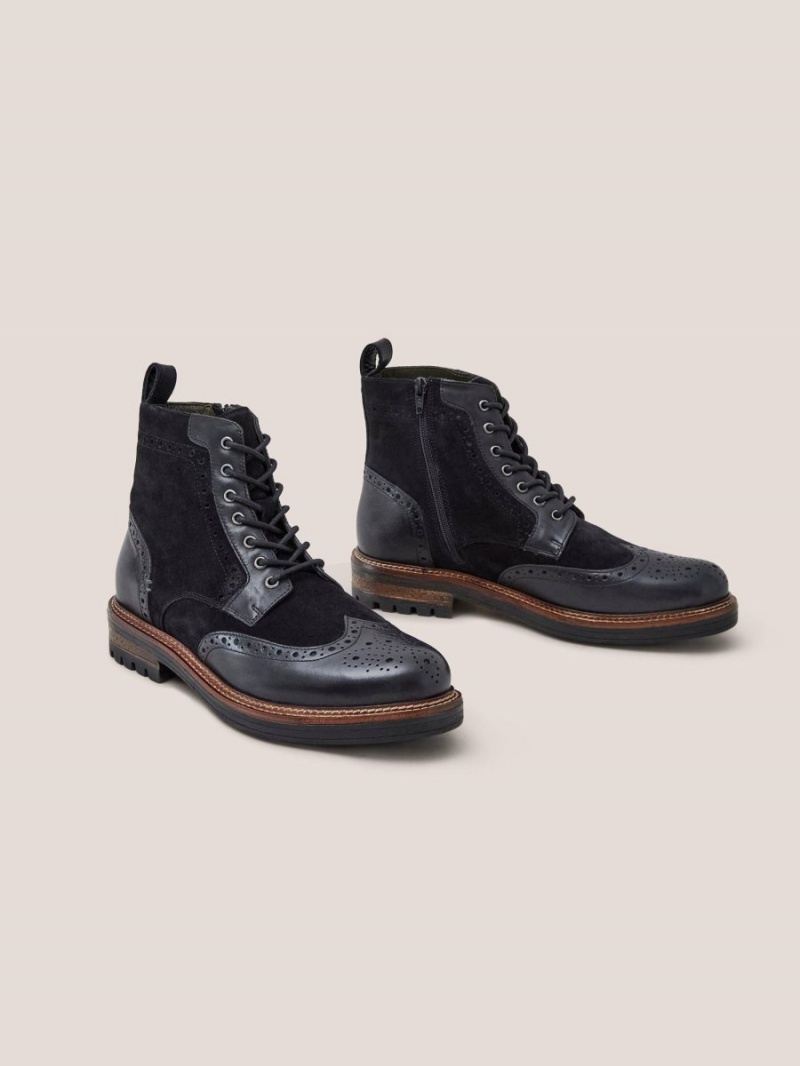 White Stuff Brogue Leather Lace Up Boot Pure Black | 708192NTZ