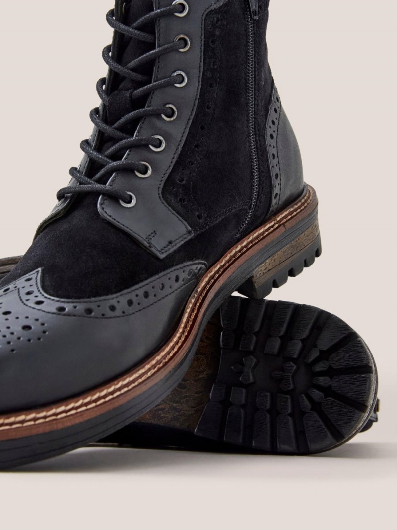 White Stuff Brogue Leather Lace Up Boot Pure Black | 708192NTZ