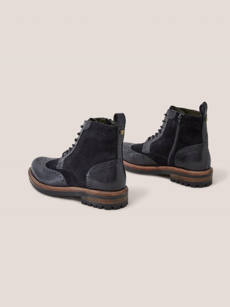 White Stuff Brogue Leather Lace Up Boot Pure Black | 708192NTZ