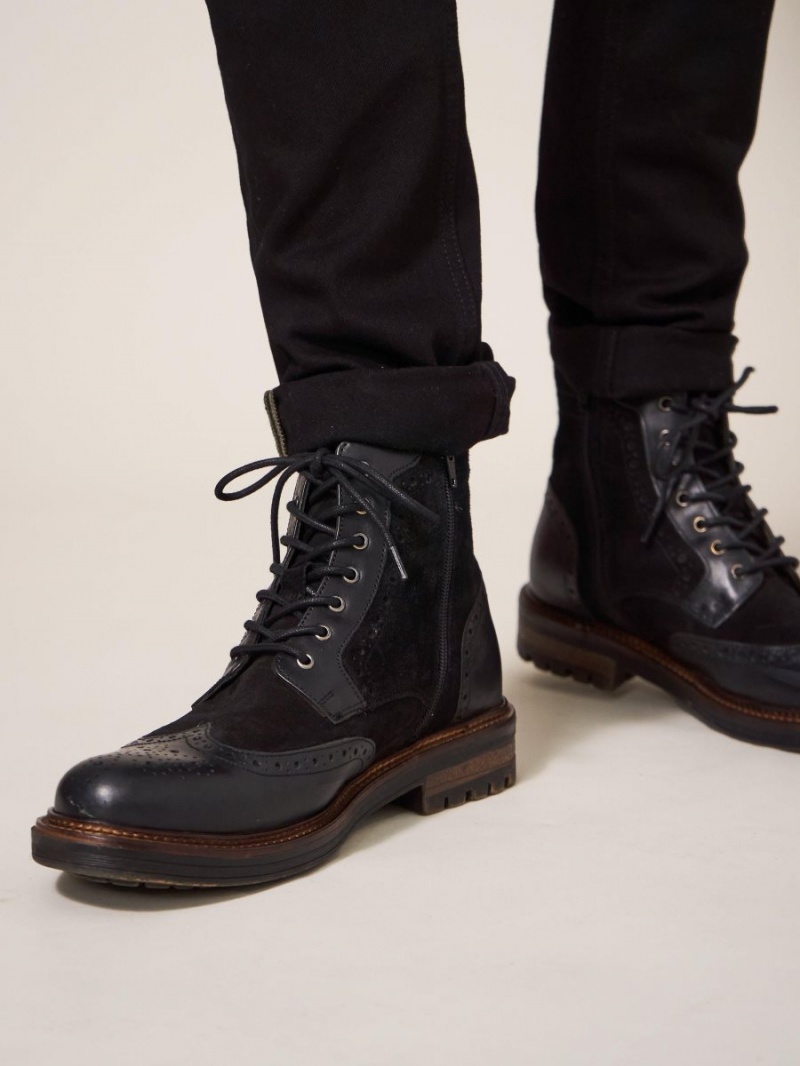 White Stuff Brogue Leather Lace Up Boot Pure Black | 708192NTZ