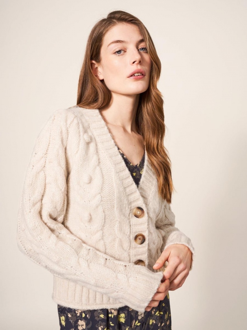 White Stuff Cable Cardi Dark Natural | 517628LZQ