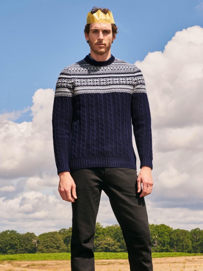 White Stuff Cable Fairisle Crew Dark Navy | 840175DWE