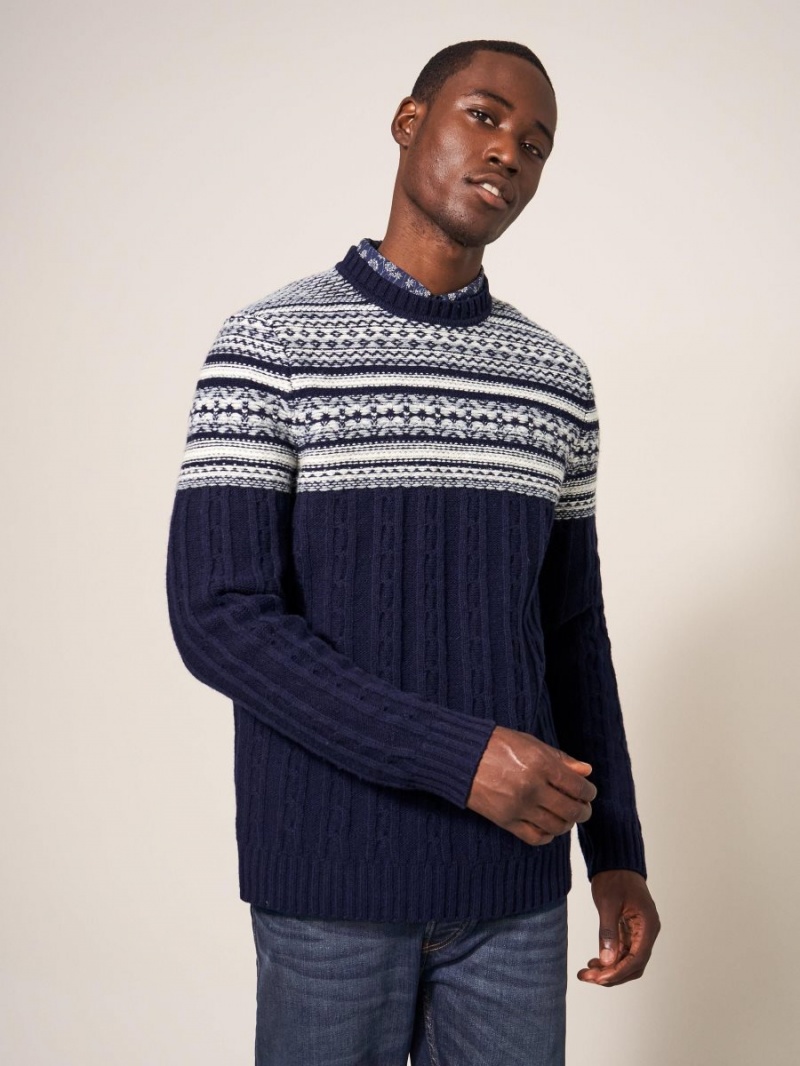 White Stuff Cable Fairisle Crew Dark Navy | 840175DWE