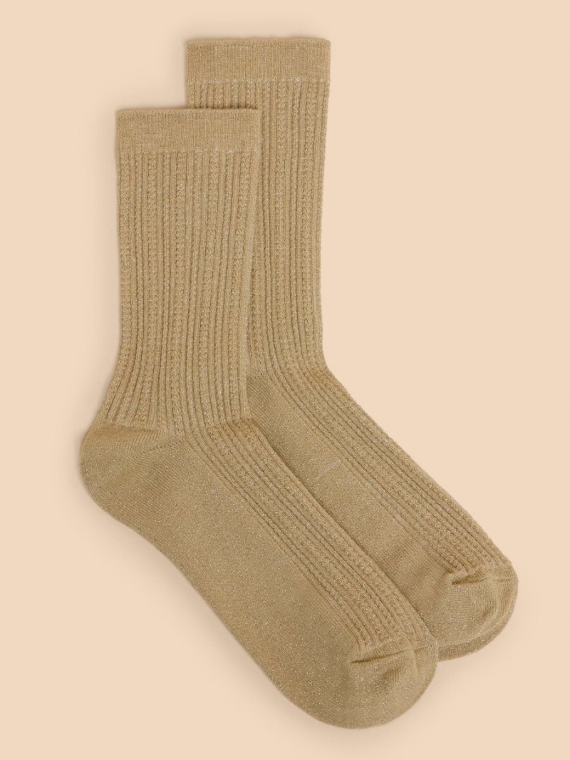 White Stuff Cable Sparkle Ankle Socks Gold Tone Metallic | 489307GPH