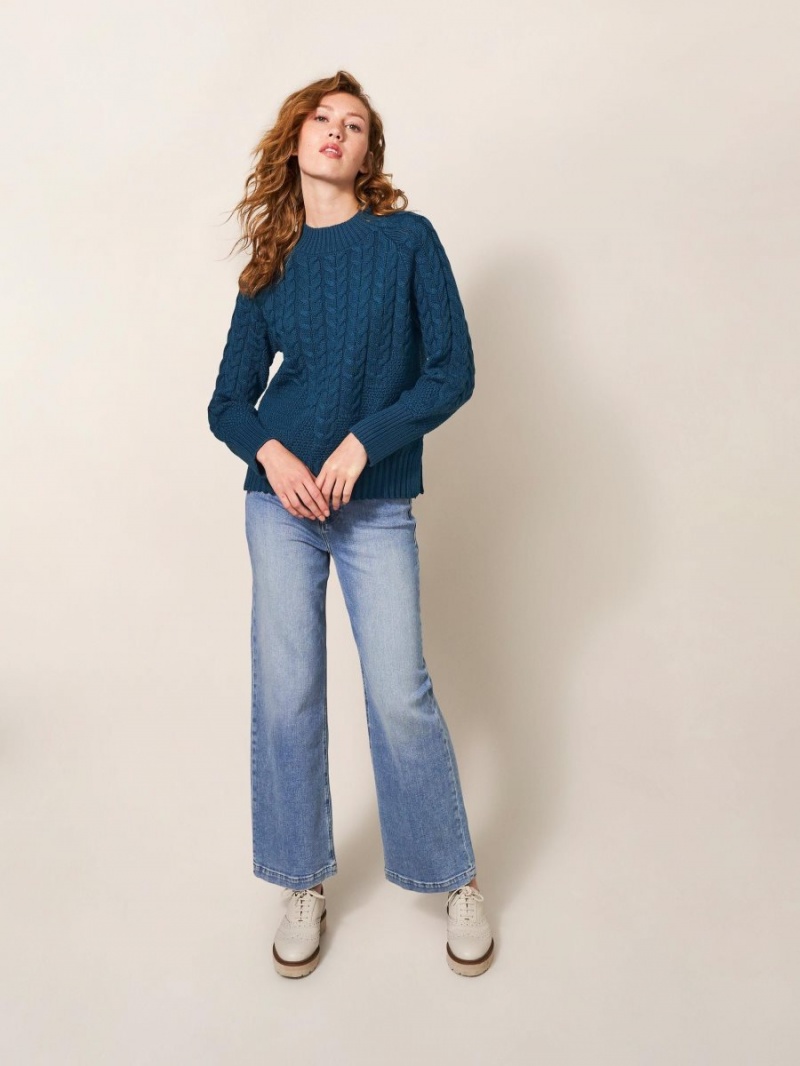 White Stuff Cable Yoke Jumper Mid Blue | 812479TVH