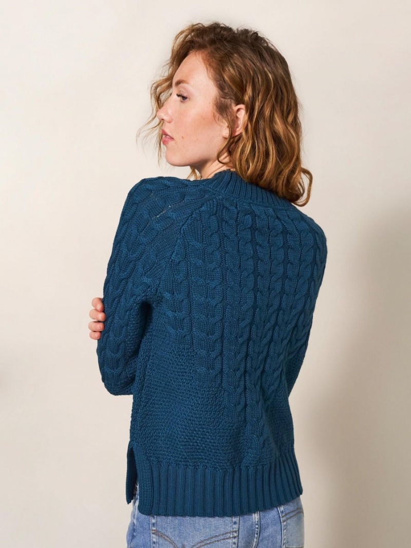 White Stuff Cable Yoke Jumper Mid Blue | 812479TVH