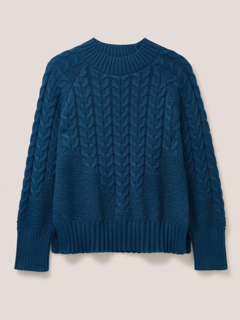 White Stuff Cable Yoke Jumper Mid Blue | 812479TVH