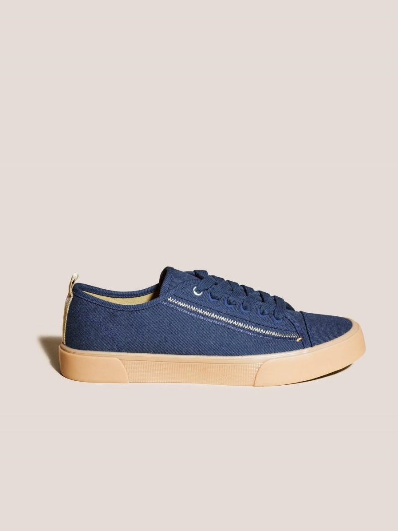 White Stuff Canvas Lace Up Plimsolls Navy Multi | 965184KRU