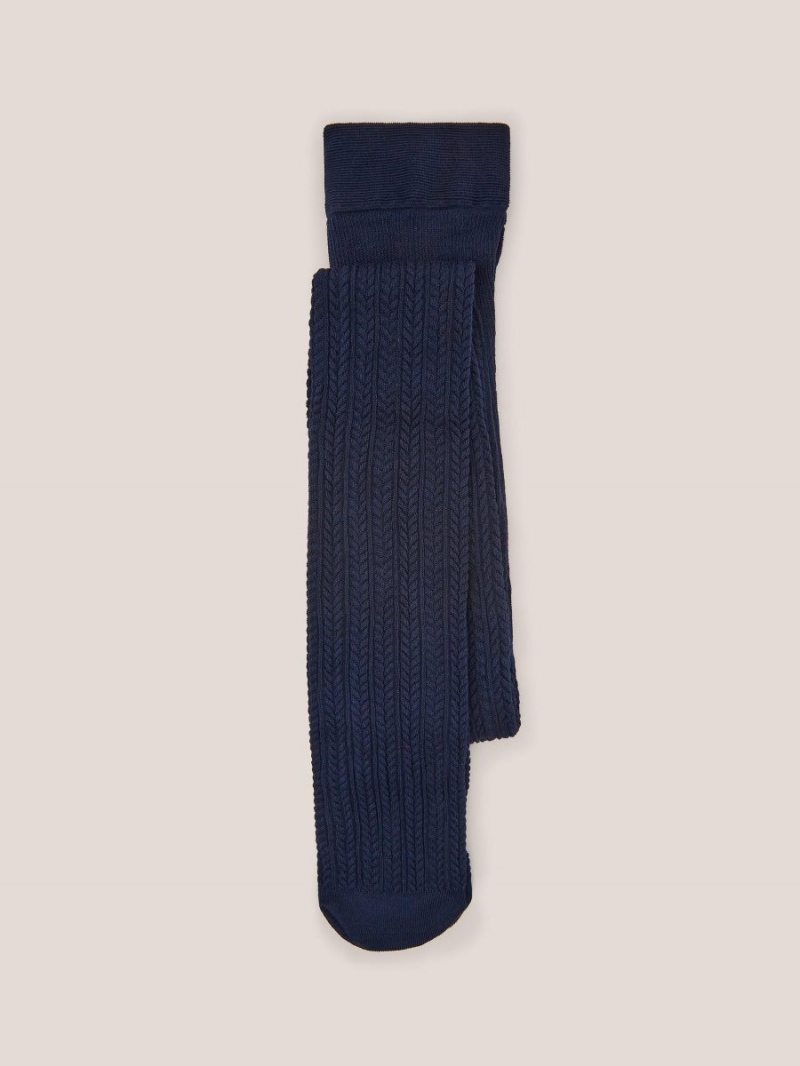 White Stuff Cara Cable Knit Tights Dark Navy | 537824XEQ