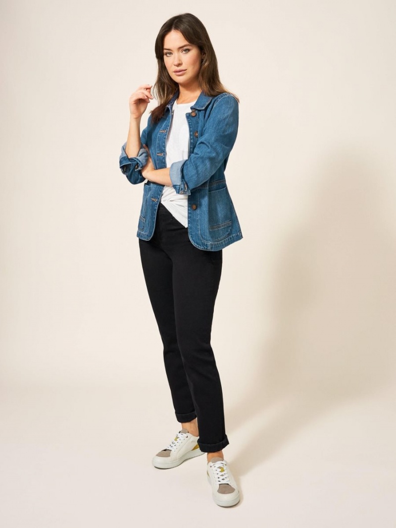 White Stuff Carrie Denim Cotton Jacket Mid Denim | 947231ONR