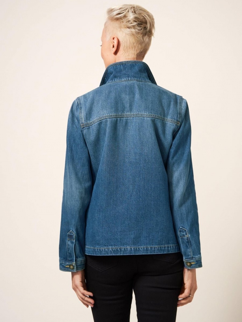 White Stuff Carrie Denim Cotton Jacket Mid Denim | 947231ONR