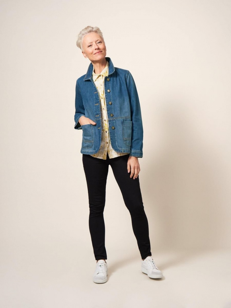 White Stuff Carrie Denim Cotton Jacket Mid Denim | 947231ONR