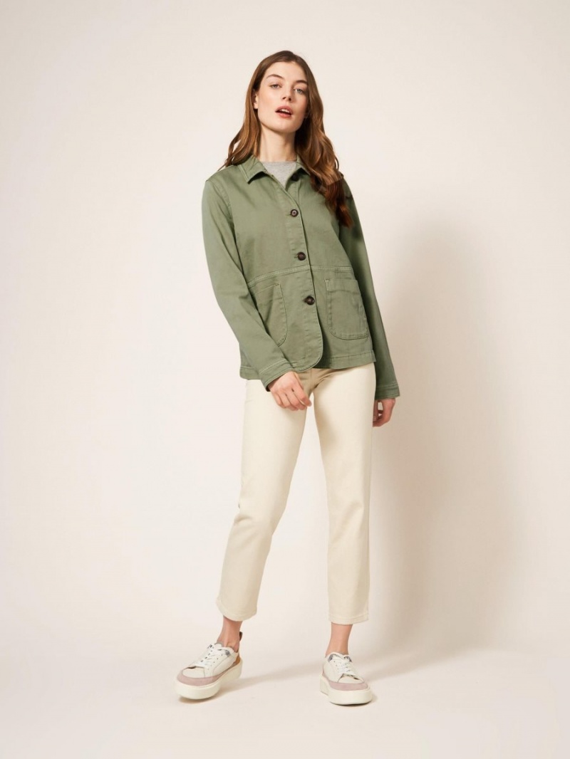 White Stuff Carrie Regular Fit Denim Jacket Mid Green | 601594AZD