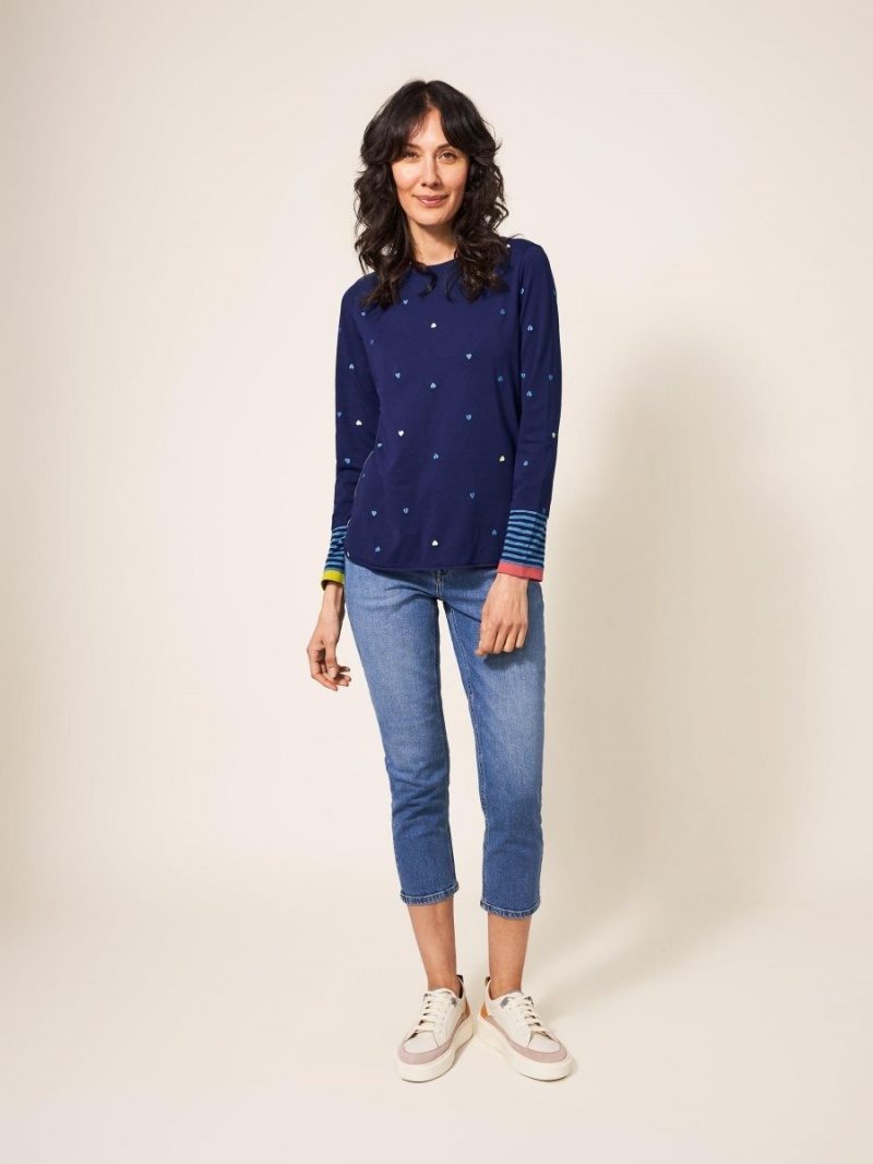 White Stuff Cassie Embroidered Tee Navy Multi | 795248CSY